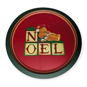 Vintage 1980s Wangs Round Festive Metal Noel & Bear Christmas Serving Tray